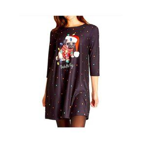 💰3/$25 NWT Dress Works Christmas Swing Dress Dog "Bah Hum Pug" Ugly Christmas M